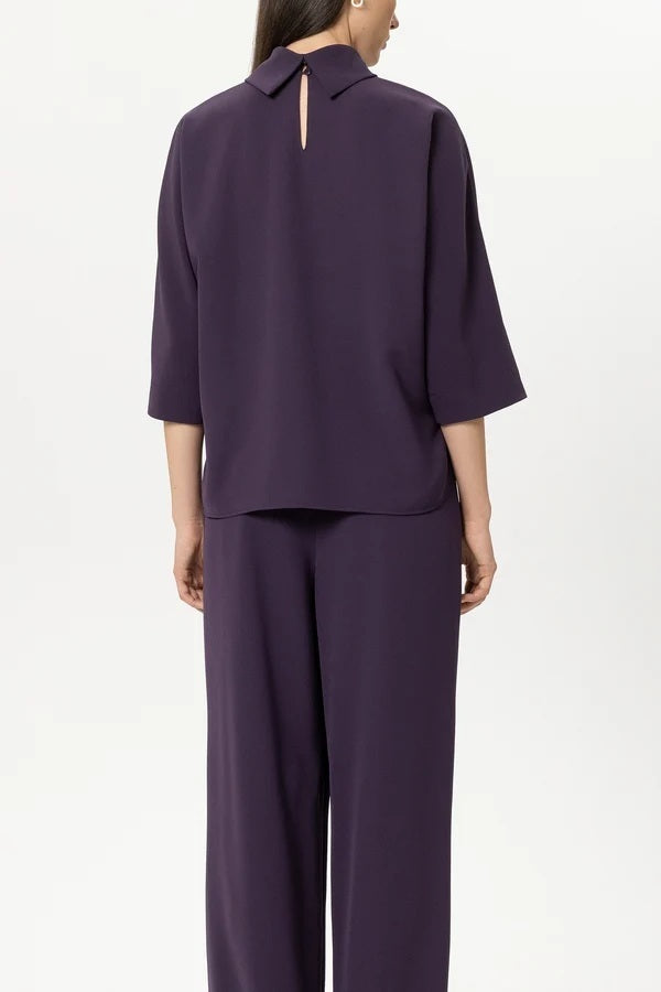 Luisa Cerano Blousetop met Korte Mouw – Paars-92% polyester, 8% elastaan-DAMES TOPS & BLOUSES-Paars