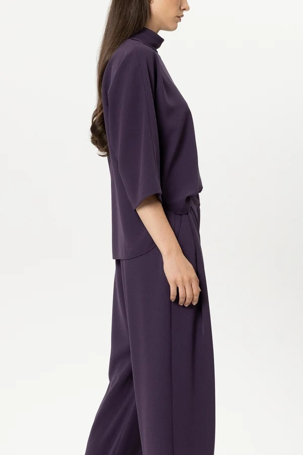 Luisa Cerano Blousetop met Korte Mouw – Paars-92% polyester, 8% elastaan-DAMES TOPS & BLOUSES-Paars