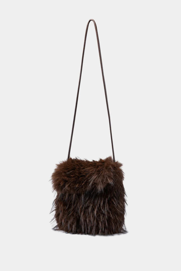 Luisa Cerano Boho Tas in Fur Look – Bruin-100% polyester-DAMES ACCESSOIRES-Bruin