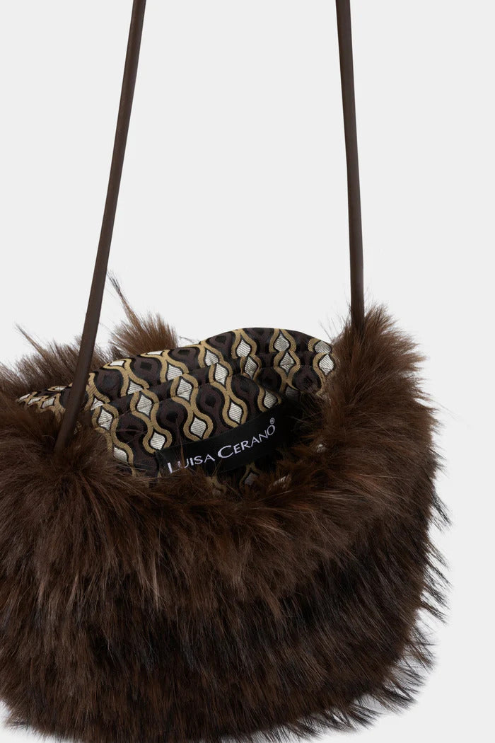 Luisa Cerano Boho Tas in Fur Look – Bruin-100% polyester-DAMES ACCESSOIRES-Bruin