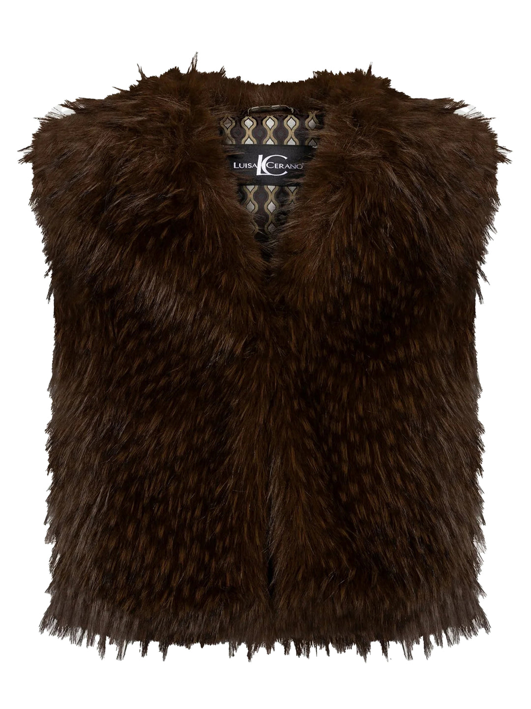 Luisa Cerano Boho Vest in Fur Look – Bruin-100% polyester-DAMES TRUIEN & VESTEN-Bruin
