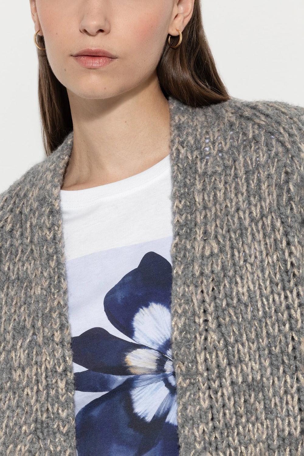 Luisa Cerano bouclé vest-82% wol, 11% polyester, 7% polyester (gemetalliseerd)-DAMES TRUIEN & VESTEN-Grijs