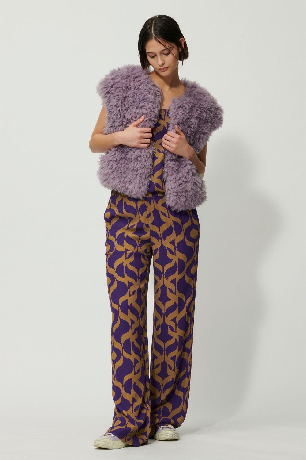 Luisa Cerano broek tapestry-100% viscose-DAMES BROEKEN-Paars