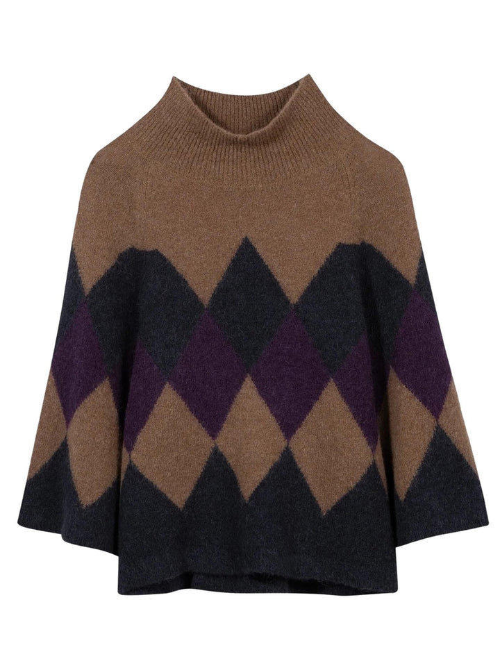 Luisa Cerano Cape Trui met Ruit – Multicolor-71% alpaca, 22% polyamide, 4% wol, 3% elastaan-DAMES TRUIEN & VESTEN-Divers