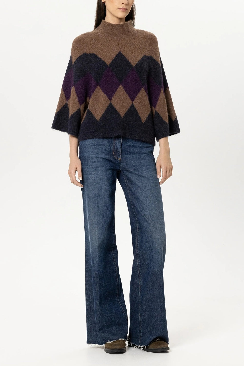 Luisa Cerano Cape Trui met Ruit – Multicolor-71% alpaca, 22% polyamide, 4% wol, 3% elastaan-DAMES TRUIEN & VESTEN-Divers