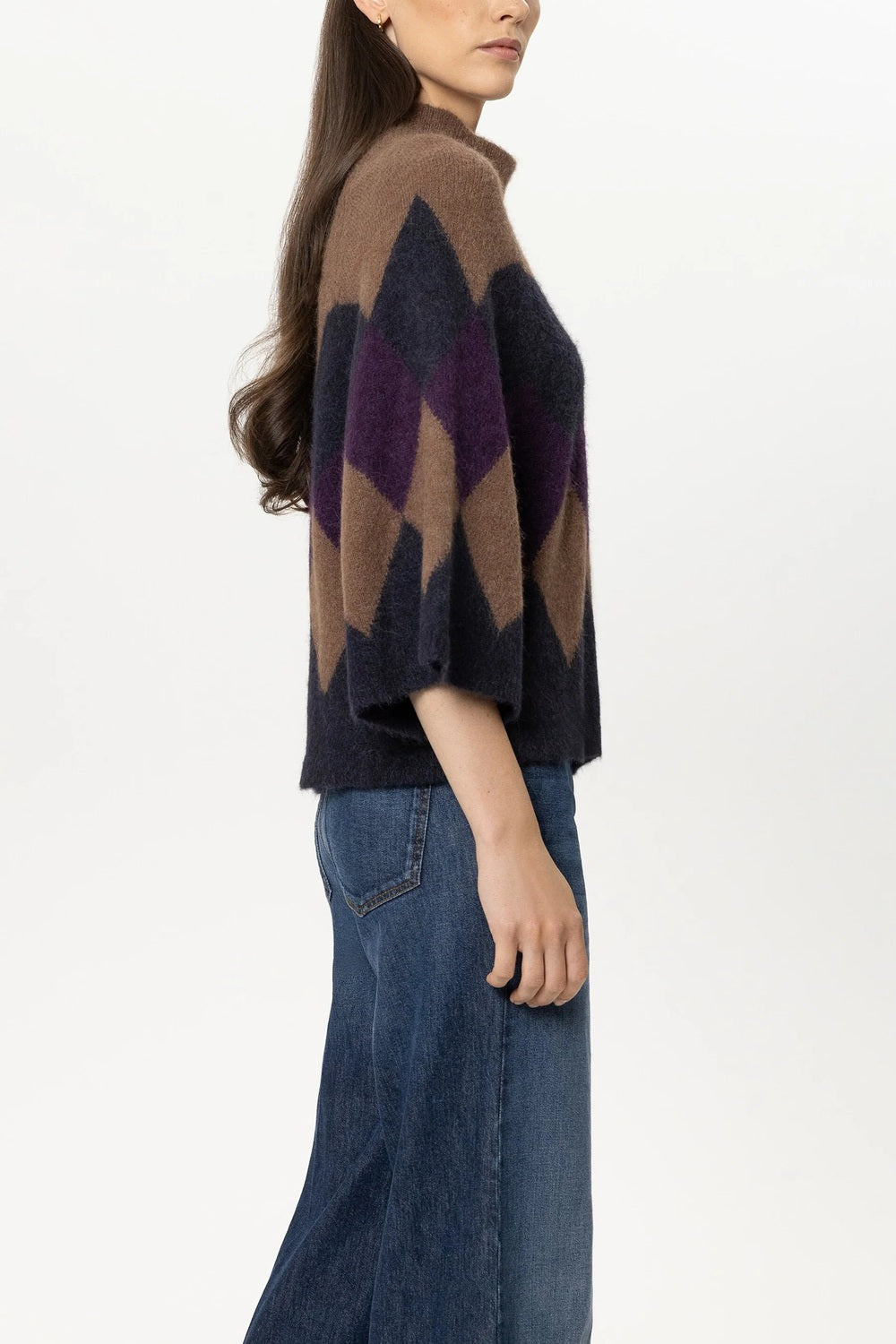 Luisa Cerano Cape Trui met Ruit – Multicolor-71% alpaca, 22% polyamide, 4% wol, 3% elastaan-DAMES TRUIEN & VESTEN-Divers