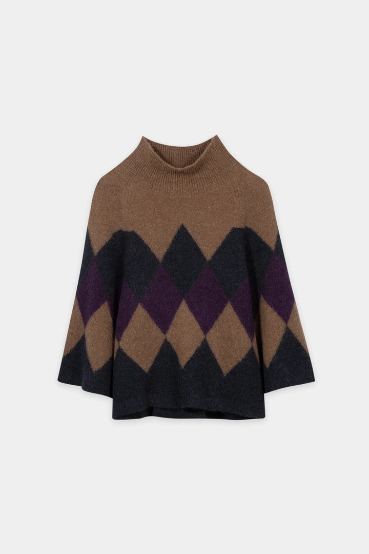 Luisa Cerano Cape Trui met Ruit – Multicolor-71% alpaca, 22% polyamide, 4% wol, 3% elastaan-DAMES TRUIEN & VESTEN-Divers