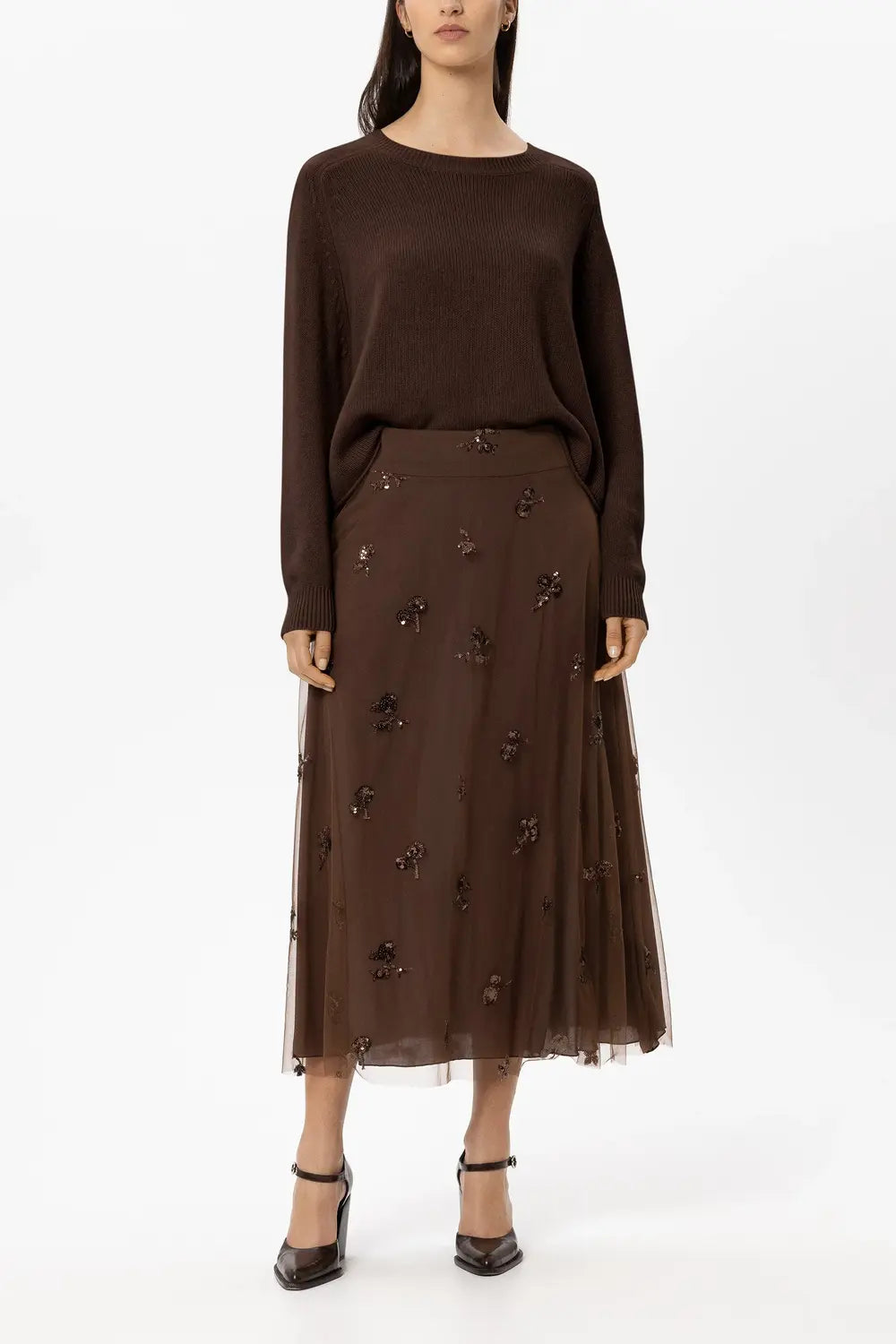 Luisa Cerano Cashmereblend Trui – Bruin-80% wol, 20% kasjmier-DAMES TRUIEN & VESTEN-Bruin