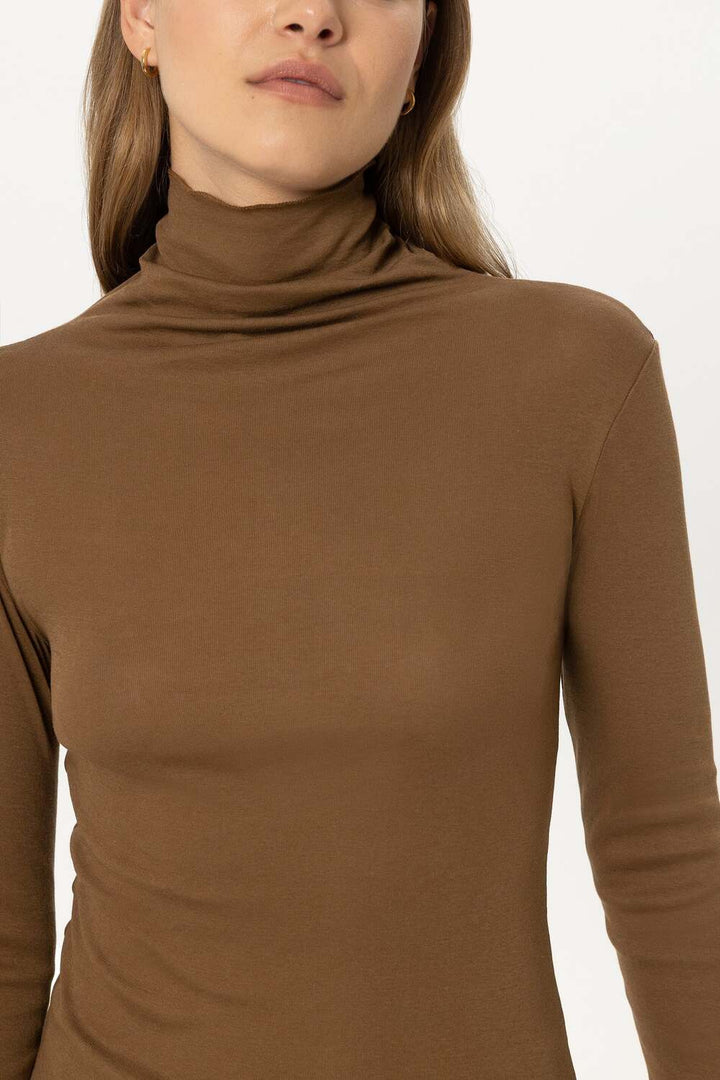 Luisa Cerano Colshirt – Bruin-100% katoen-DAMES TOPS & BLOUSES-Bruin
