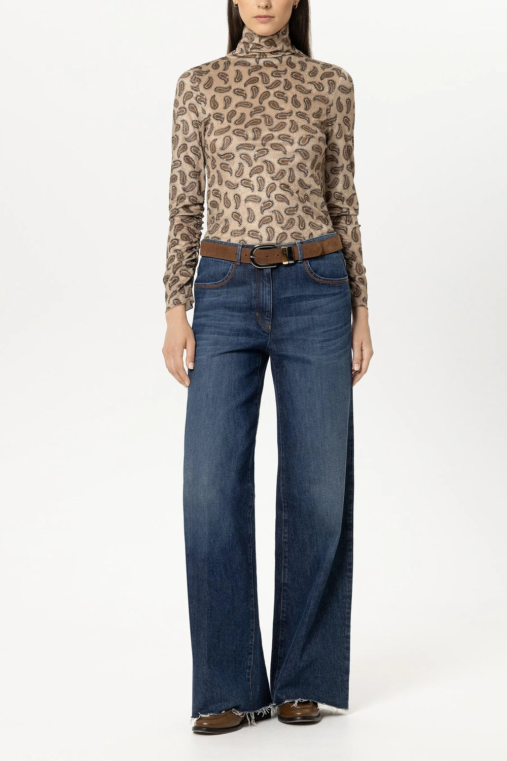 Luisa Cerano Coltop met Print – Bruin-95% polyester, 5% elastaan-DAMES TOPS & BLOUSES-Bruin