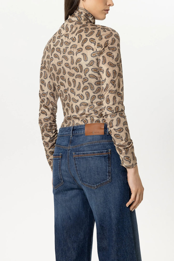 Luisa Cerano Coltop met Print – Bruin-95% polyester, 5% elastaan-DAMES TOPS & BLOUSES-Bruin
