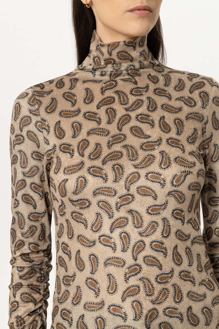 Luisa Cerano Coltop met Print – Bruin-95% polyester, 5% elastaan-DAMES TOPS & BLOUSES-Bruin