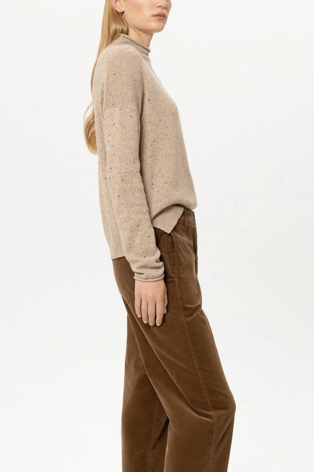 Luisa Cerano Coltrui met Sierstenen – Bruin-55% wol, 22% polyamide, 15% viscose, 8% elastaan-DAMES TRUIEN & VESTEN-Bruin