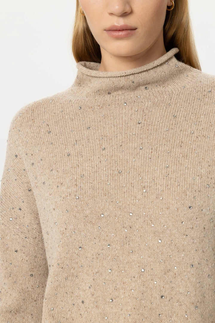 Luisa Cerano Coltrui met Sierstenen – Bruin-55% wol, 22% polyamide, 15% viscose, 8% elastaan-DAMES TRUIEN & VESTEN-Bruin