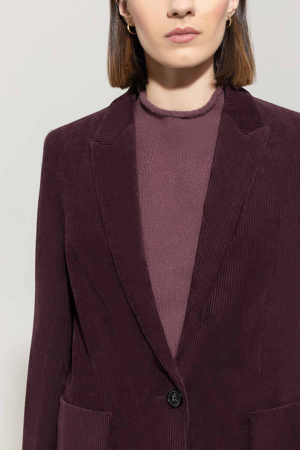Luisa Cerano Corduroy Blazer – Aubergine-90% polyester, 8% polyamide, 2% elasthaan-DAMES BLAZERS & GILETS-Rood