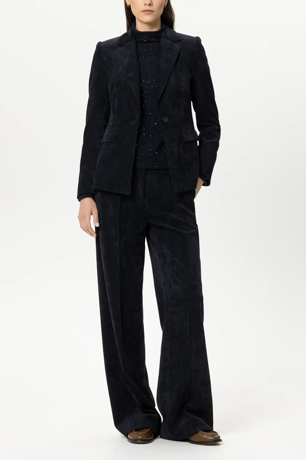 Luisa Cerano Corduroy Blazer – Blauw-90% polyester, 8% polyamide, 2% elastaan<br />Voering: 57% viscose, 43% polyester -D