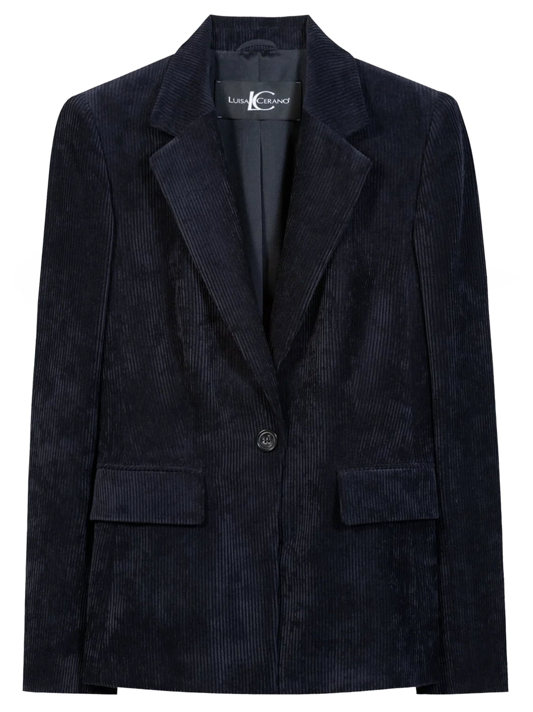 Luisa Cerano Corduroy Blazer – Blauw-90% polyester, 8% polyamide, 2% elastaan<br />Voering: 57% viscose, 43% polyester -D
