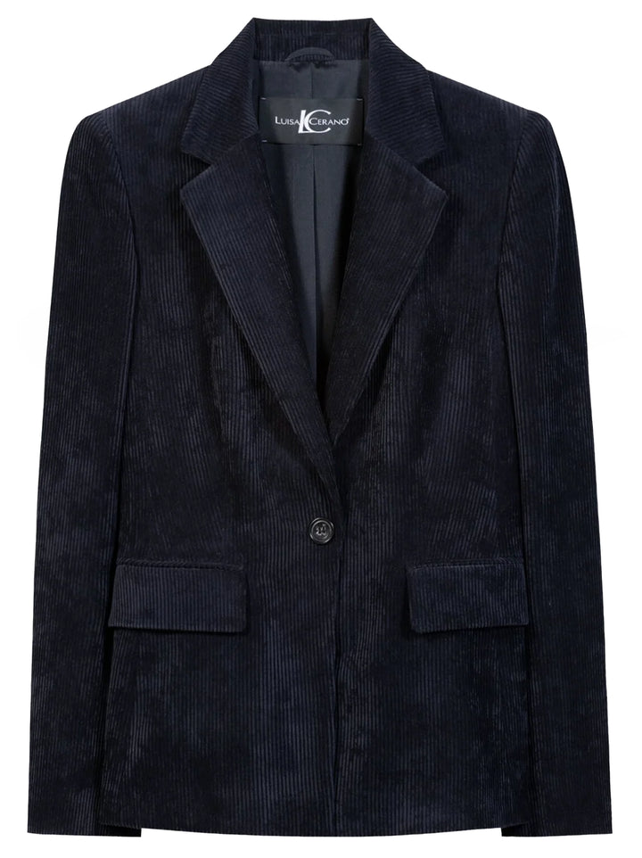 Luisa Cerano Corduroy Blazer – Blauw-90% polyester, 8% polyamide, 2% elastaan<br />Voering: 57% viscose, 43% polyester -D