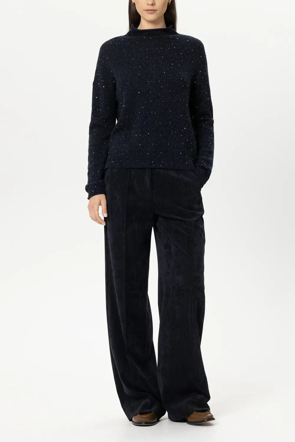 Luisa Cerano Corduroy Pantalon – Blauw-90% polyester, 8% polyamide, 2% elastaan -DAMES BROEKEN-Blauw