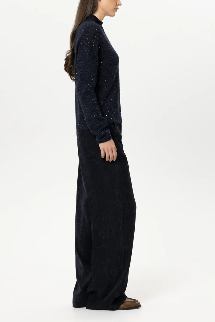Luisa Cerano Corduroy Pantalon – Blauw-90% polyester, 8% polyamide, 2% elastaan -DAMES BROEKEN-Blauw