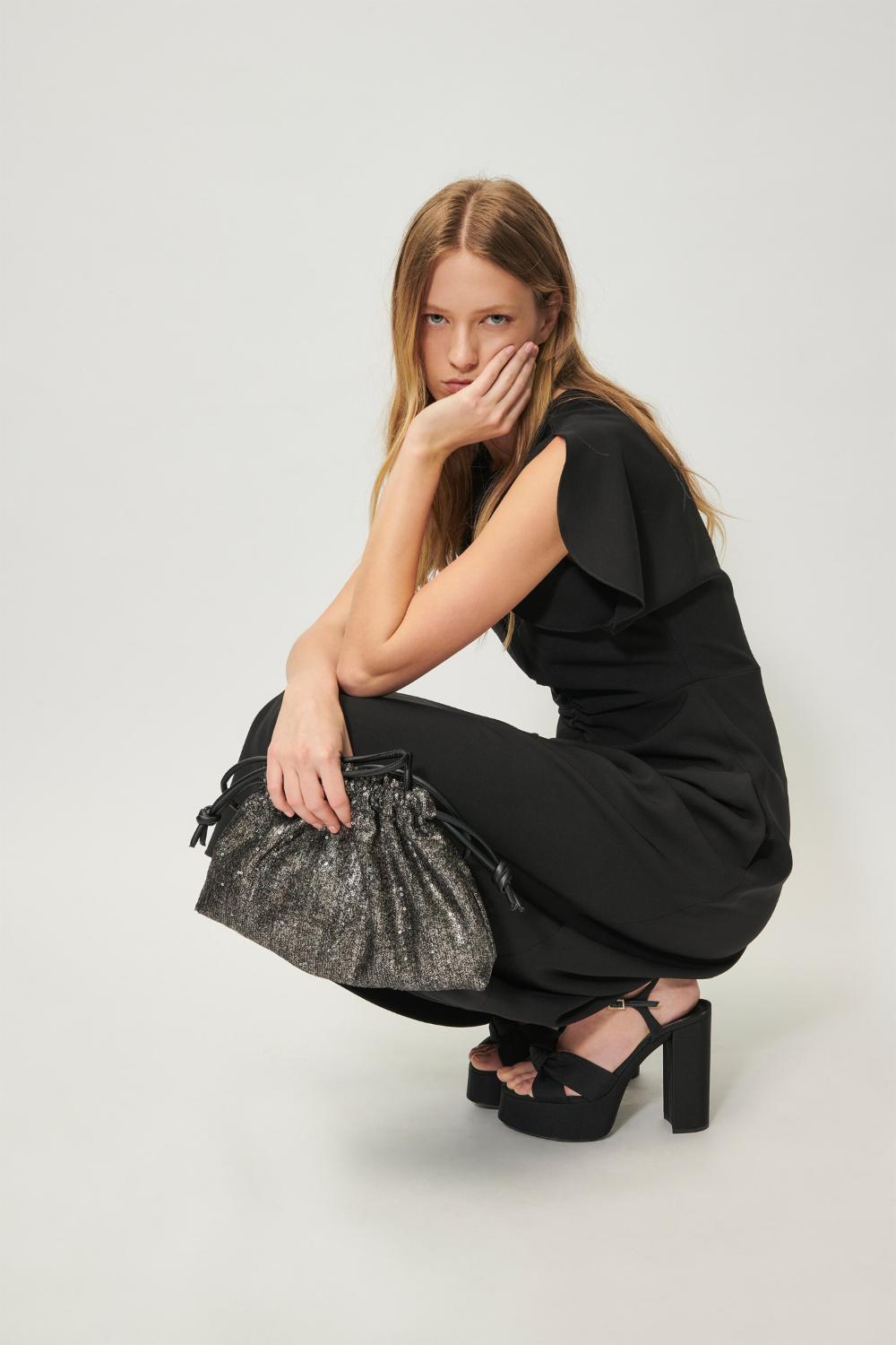 Luisa Cerano crepe jurk zwart-94% polyester, 6% elastaan-DAMES JURKEN-Zwart