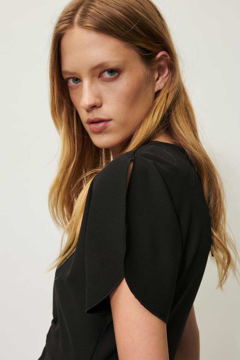 Luisa Cerano crepe jurk zwart-94% polyester, 6% elastaan-DAMES JURKEN-Zwart