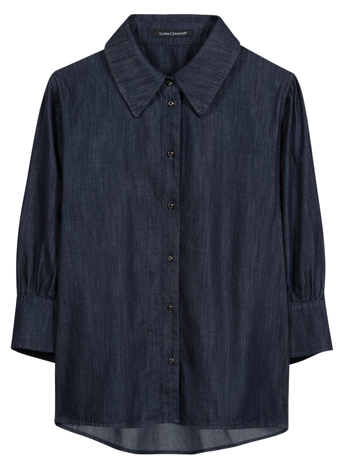 Luisa Cerano Denim blouse – Blauw-100% katoen-DAMES TOPS & BLOUSES-Blauw