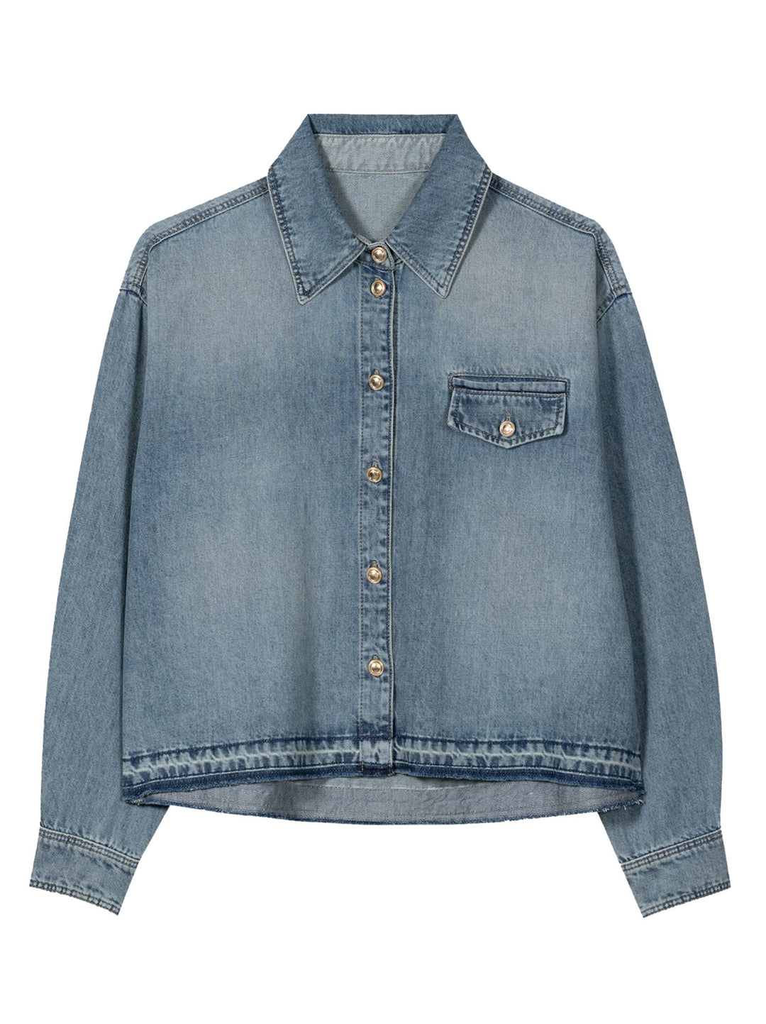 Luisa Cerano Denim overhemd – Blauw-71% katoen, 29% lyocell-DAMES TOPS & BLOUSES-Blauw