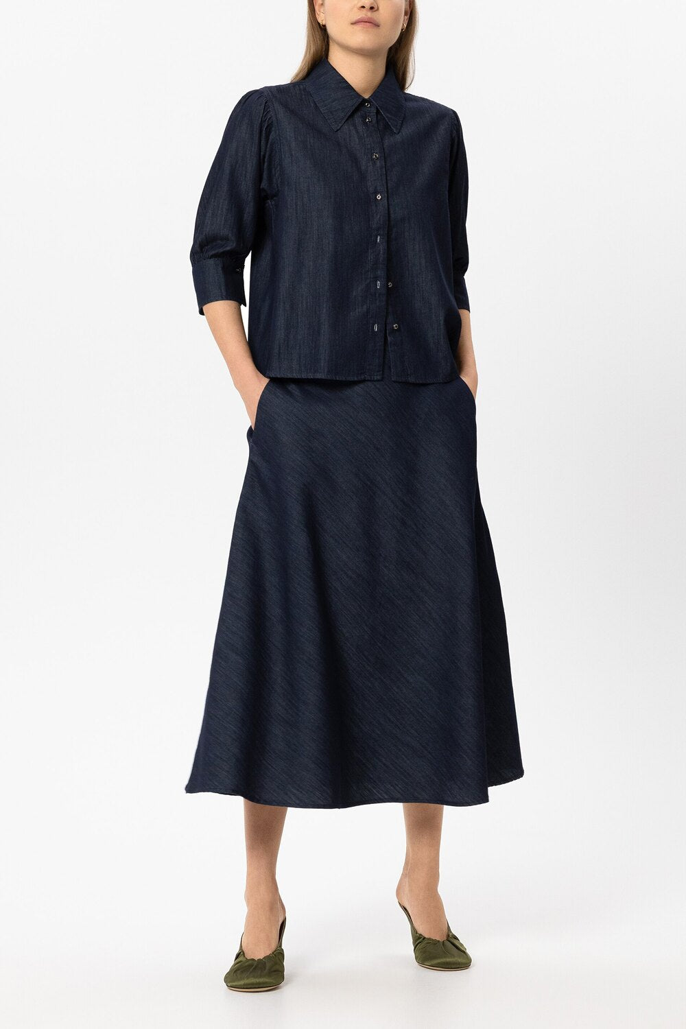 Luisa Cerano Denim rok in A-lijn – Blauw-100% katoen-DAMES ROKKEN-Blauw