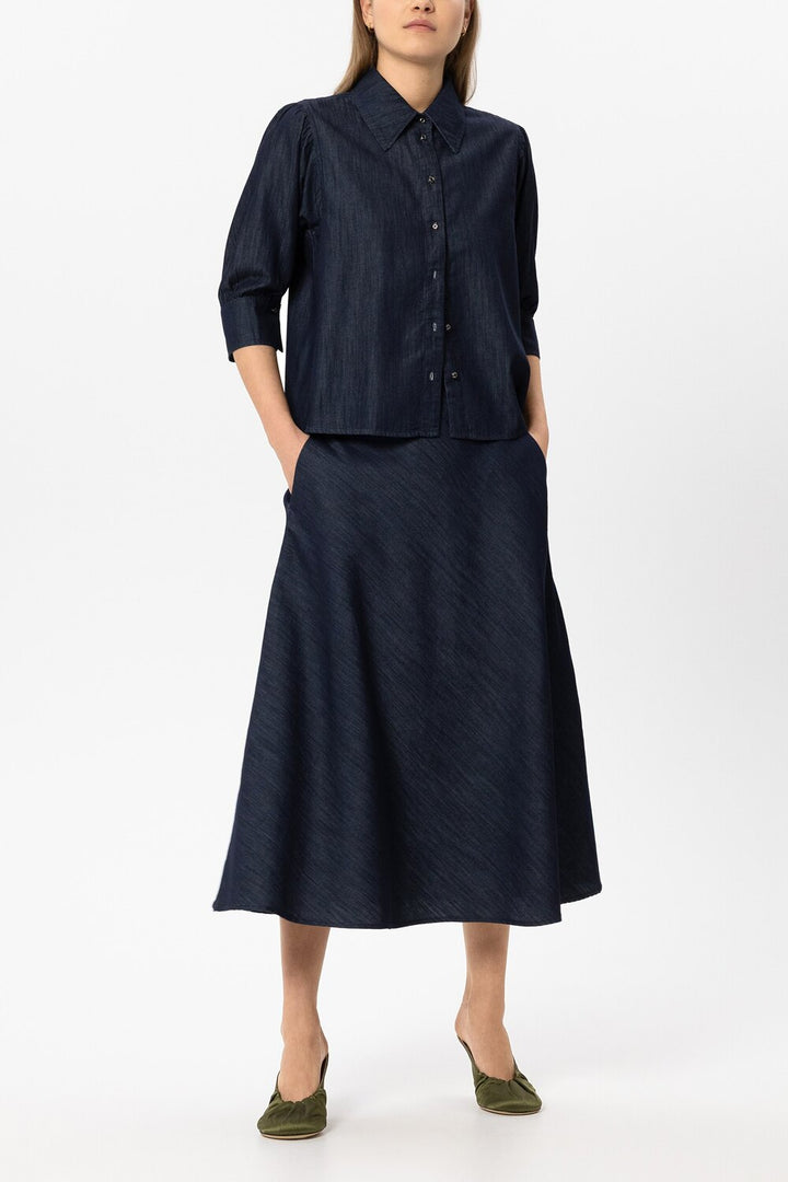 Luisa Cerano Denim rok in A-lijn – Blauw-100% katoen-DAMES ROKKEN-Blauw