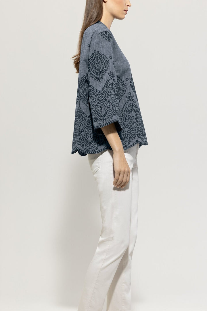 Luisa Cerano denim tuniek met oogjesborduurwerk-Buitenstof: 90% katoen, 10% polyester<br />-DAMES TOPS & BLOUSES-Blauw