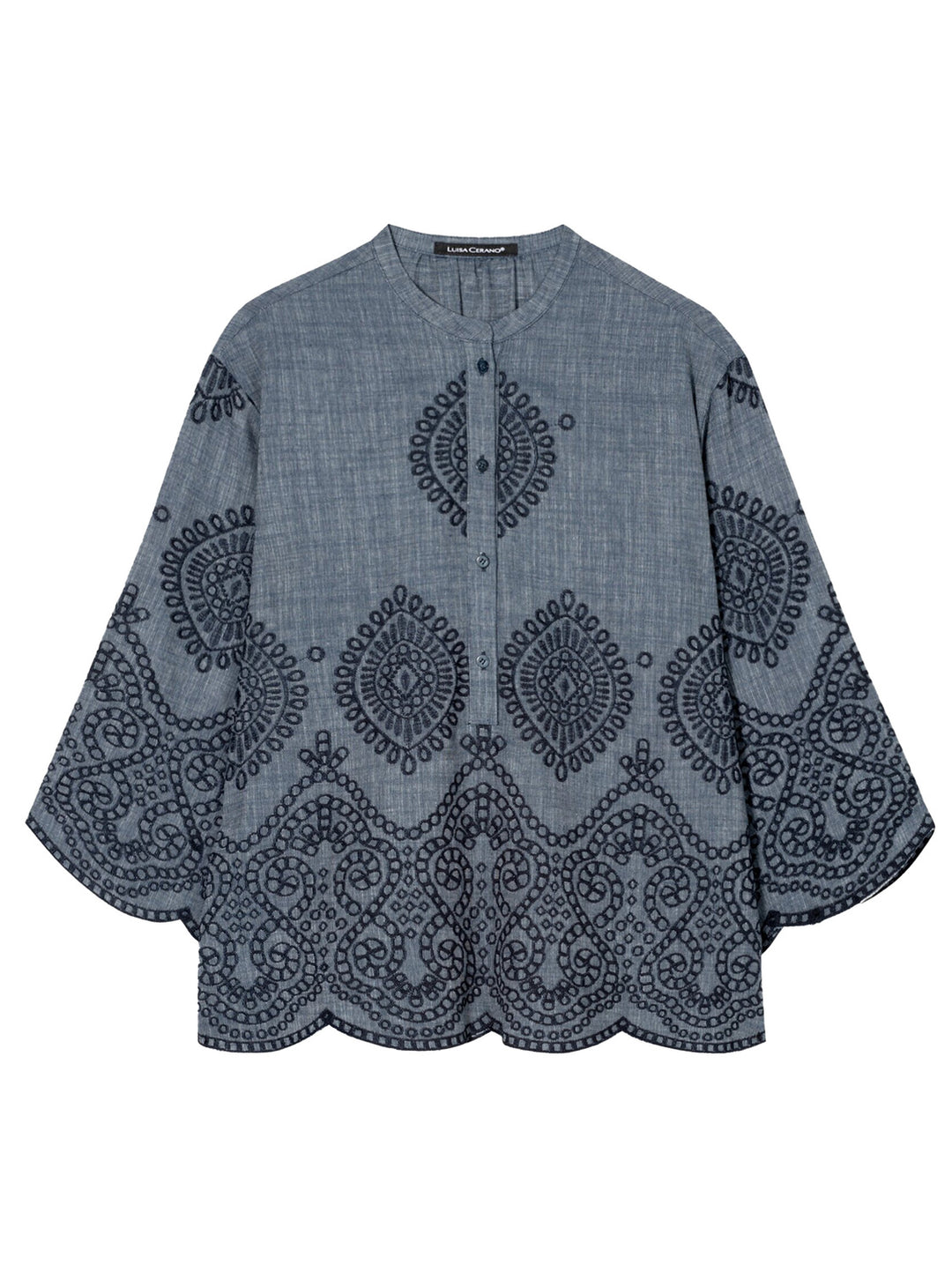 Luisa Cerano denim tuniek met oogjesborduurwerk-Buitenstof: 90% katoen, 10% polyester<br />-DAMES TOPS & BLOUSES-Blauw