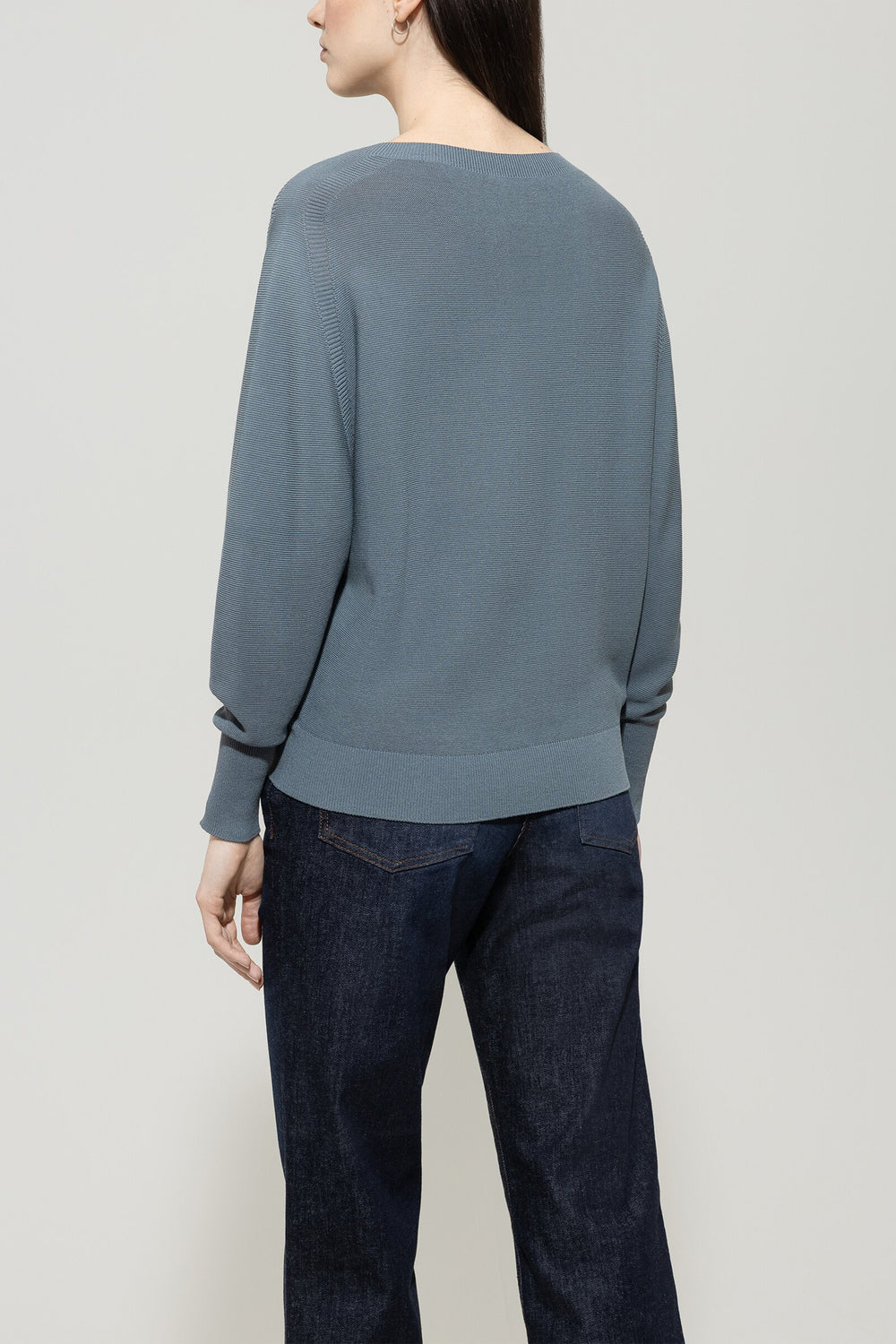 Luisa Cerano Fijngebreide Trui – Blauw-65% katoen, 35% polyamide-DAMES TRUIEN & VESTEN-Blauw