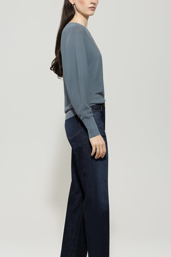 Luisa Cerano Fijngebreide Trui – Blauw-65% katoen, 35% polyamide-DAMES TRUIEN & VESTEN-Blauw