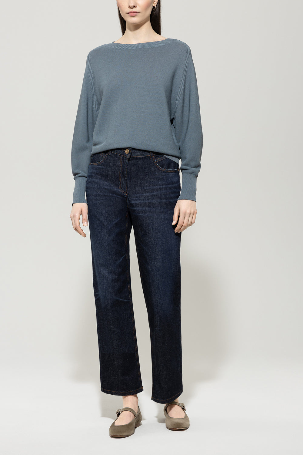 Luisa Cerano Fijngebreide Trui – Blauw-65% katoen, 35% polyamide-DAMES TRUIEN & VESTEN-Blauw