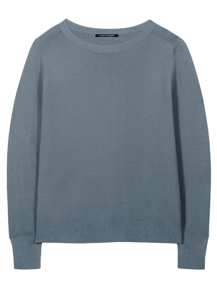 Luisa Cerano Fijngebreide Trui – Blauw-65% katoen, 35% polyamide-DAMES TRUIEN & VESTEN-Blauw