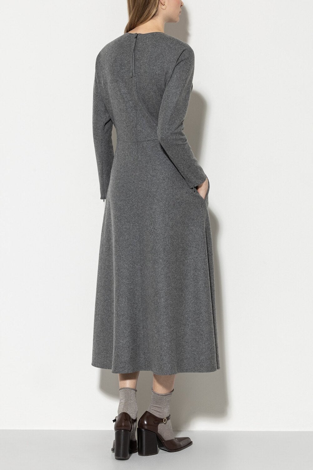 Luisa Cerano flanellen jurk grijs-58% Wol<br />39% Polyamide<br />3% Elastaan-DAMES JURKEN-Grijs