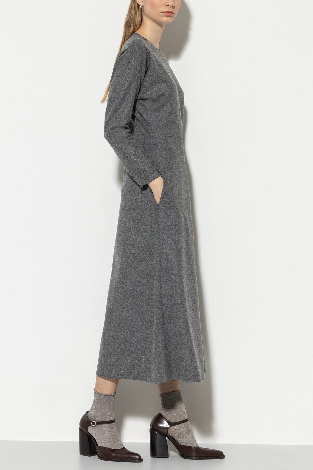 Luisa Cerano flanellen jurk grijs-58% Wol<br />39% Polyamide<br />3% Elastaan-DAMES JURKEN-Grijs