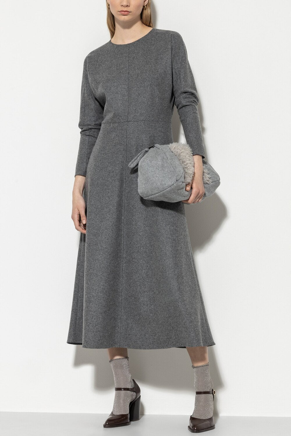 Luisa Cerano flanellen jurk grijs-58% Wol<br />39% Polyamide<br />3% Elastaan-DAMES JURKEN-Grijs