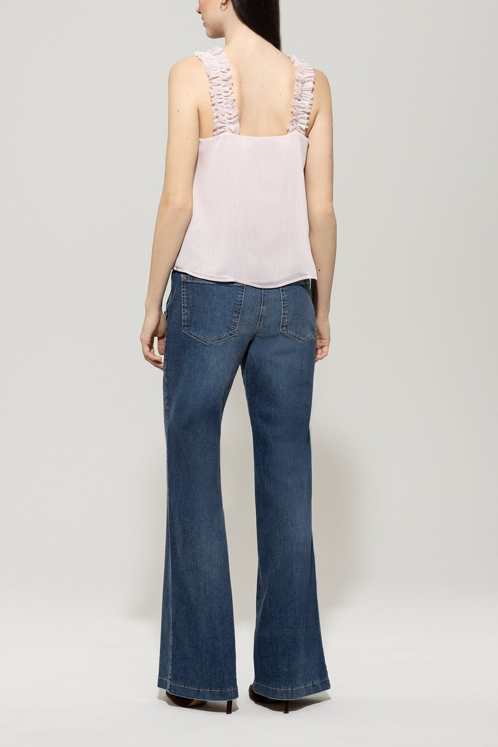 Luisa Cerano Flared Jeans Met Goudknopen – Blauw-90% katoen, 8% elastomultiester, 2% elasthaan-DAMES BROEKEN-Blauw