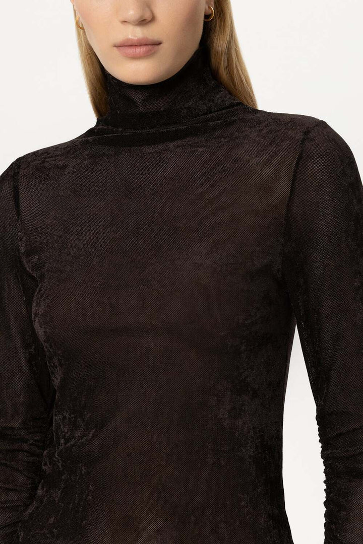 Luisa Cerano Fluwelen Coltrui – Bruin-95% Polyester, 5% Elasthan-DAMES TRUIEN & VESTEN-Bruin