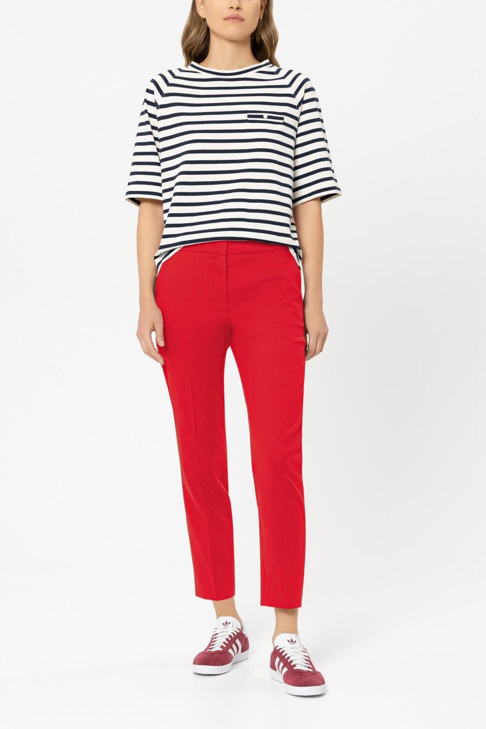 Luisa Cerano Gabardine Slim Tailored Pantalon-97% katoen, 3% elastaan-DAMES BROEKEN-Rood