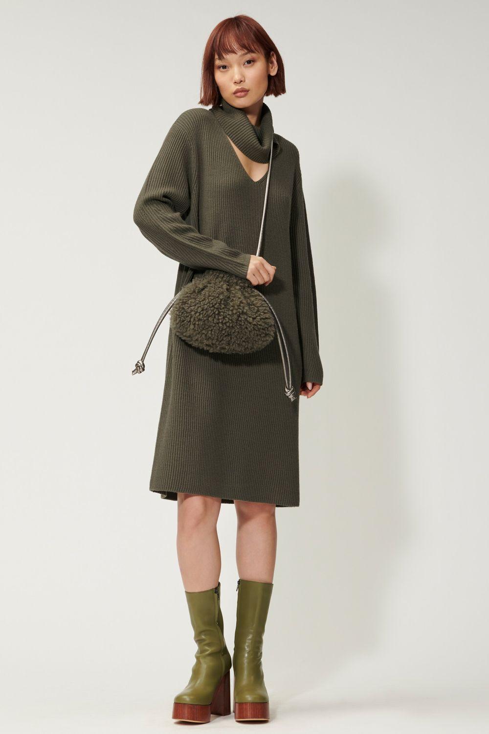 Luisa Cerano gebreide jurk-70% wol, 30% polyacrylc-DAMES JURKEN-Groen