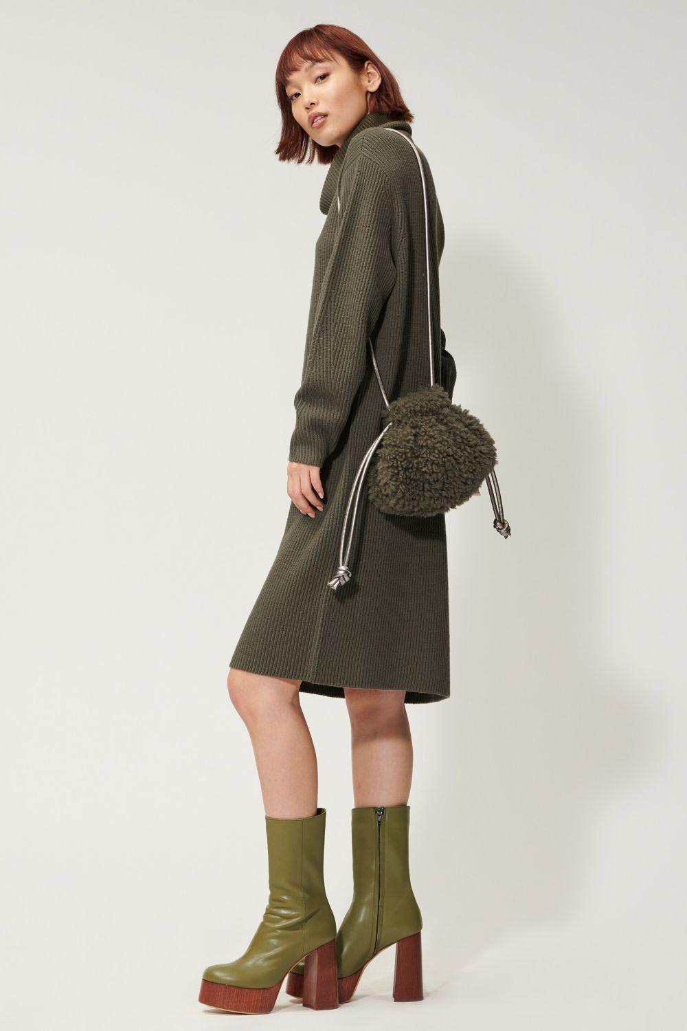 Luisa Cerano gebreide jurk-70% wol, 30% polyacrylc-DAMES JURKEN-Groen