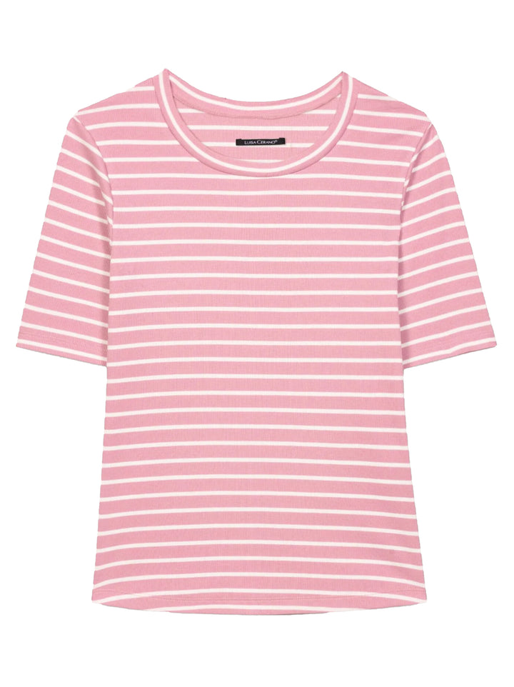 Luisa Cerano gestreept t-shirt-97% Katoen<br />3% Elastaan-DAMES TOPS & BLOUSES-Roze