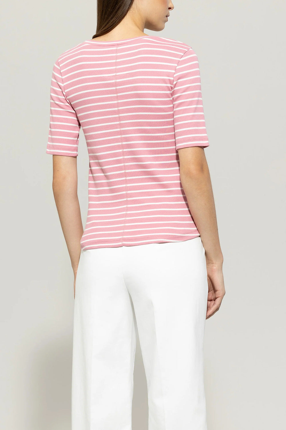 Luisa Cerano gestreept t-shirt-97% Katoen<br />3% Elastaan-DAMES TOPS & BLOUSES-Roze