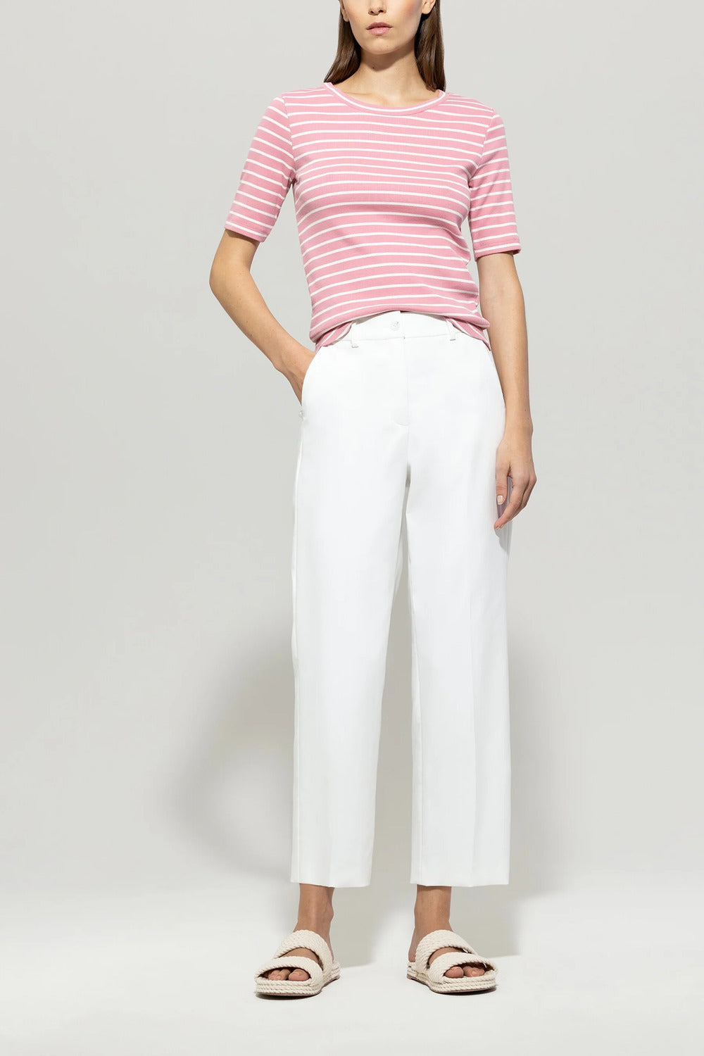 Luisa Cerano gestreept t-shirt-97% Katoen<br />3% Elastaan-DAMES TOPS & BLOUSES-Roze