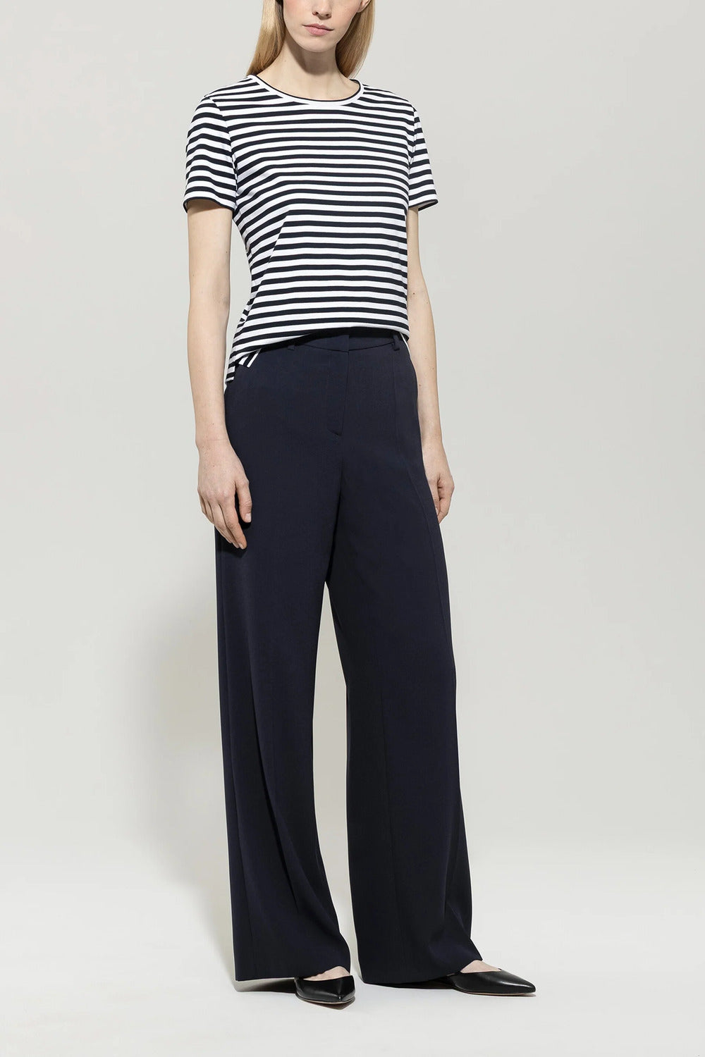 Luisa Cerano Gestreept T-shirt – Blauw-100% katoen-DAMES TOPS & BLOUSES-Blauw