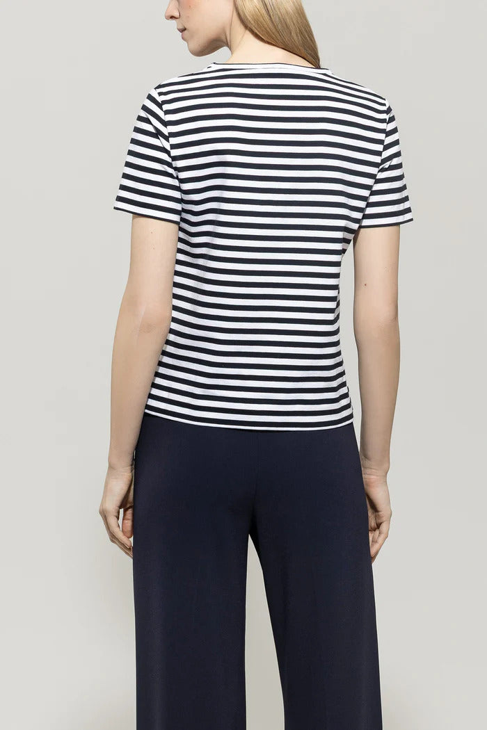 Luisa Cerano Gestreept T-shirt – Blauw-100% katoen-DAMES TOPS & BLOUSES-Blauw