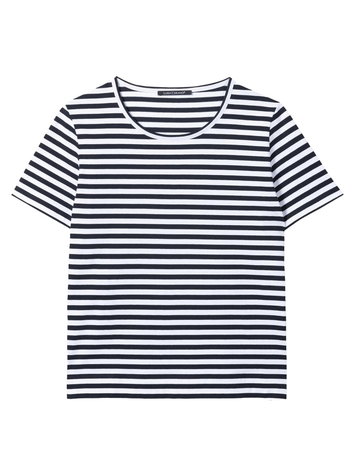 Luisa Cerano Gestreept T-shirt – Blauw-100% katoen-DAMES TOPS & BLOUSES-Blauw